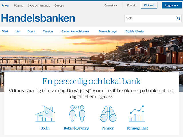 Skärmdump Handelsbanken hemsida