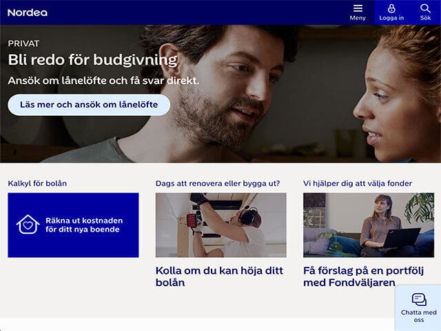 Skärmdump Nordea hemsida - lån med direkt utbetalning 